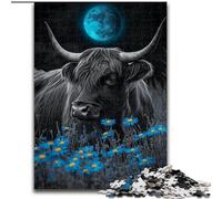 Puzzle per adolescenti Highland Cow Under The Moon, per età 14+, adatti per coppie, attività divertenti da fare a casa, regalo di compleanno, regali da viaggio (dimensioni 50x75cm)