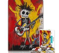 Puzzle per adolescenti in stile Basquiat con teschio che suona la chitarra, 1000 pezzi, giochi educativi, decorazione per la casa, adatto per la decorazione del desktop, 38x26cm