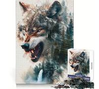Puzzle per adolescenti "Lupo a doppia esposizione", 1000 pezzi, per migliorare la memoria, hobby rilassante, incastro perfetto, regalo di Natale accogliente (50x75cm)