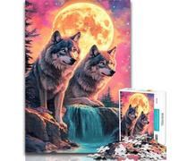Puzzle per adolescenti Lupo sotto la luna Puzzle per adulti 1000 pezzi, giocattoli giochi educativi antistress che migliorano l'amore tra coppie 26x38cm