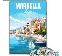 Puzzle per adolescenti Marbella Spagna Travel Post, antistress, sfida difficile, regali di Babbo Natale segreto per età 14 anni in su 26x38cm