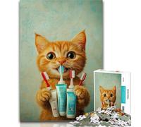 Puzzle per adolescenti, motivo: gatto arancione che si lava i denti, puzzle per adulti, 1000 pezzi, giocattolo educativo intellettuale decomprimente, regalo di compleanno, regali 26x38cm