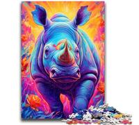 Puzzle per adolescenti Neon Rhino Brain Intelligence Challenge Giocattoli avvincenti Regalo di compleanno, regali, arte murale 38x26cm