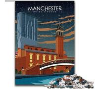 Puzzle per adolescenti, poster di viaggio di Manchester, antistress, sfida difficile, regali di Babbo Natale segreto per età dai 14 anni in su, 26x38cm