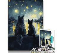 Puzzle per adolescenti puzzle con lupo e gatto nel cielo notturno 1000 pezzi allena il cervello e le mani regalo di compleanno (26x38cm)