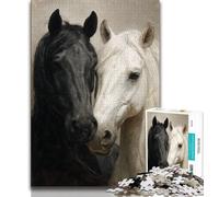 Puzzle per adolescenti, puzzle da 1000 pezzi a forma di cavallo bianco e nero, per giochi educativi, giocattoli, regali di compleanno, decorazioni murali 38x26cm