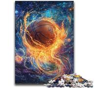 Puzzle per adolescenti Puzzle da 1000 pezzi a forma di palla da basket con fiamme, antistress, sfida difficile, decorazioni e regali unici per la casa, 26x38cm