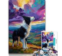 Puzzle per adolescenti Puzzle da 1000 pezzi Border Collie che corre, antistress per trascorrere il tempo a casa e per l'interazione genitore-figlio, 38x26cm