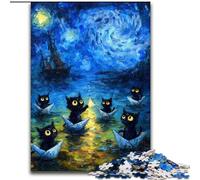 Puzzle per adolescenti Puzzle da 1000 pezzi Cielo notturno Gatto di Van Gogh, gioco per famiglie Antistress Sfida difficile Rafforza l'amore tra coppie (dimensioni 26x38cm)