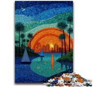 Puzzle per adolescenti Puzzle da 1000 pezzi Città in vetro colorato Antistress Tempo libero per le vacanze con poster abbinato e foglio di quiz 50x75cm