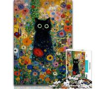 Puzzle per adolescenti, puzzle da 1000 pezzi con gatto nero dipinto a olio, giocattoli fai da te, con poster abbinato e foglio di quiz per ragazzi dai 14 anni in su, 38x26cm