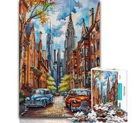 Puzzle per adolescenti Puzzle da 1000 pezzi con grazioso paesaggio urbano in acquerello, gioco stimolante, ideale come regalo per tutta la famiglia (75x50cm)