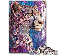 Puzzle per adolescenti Puzzle da 1000 pezzi con vetrate colorate e leopardo, antistress, per trascorrere il tempo libero in casa, con poster abbinato e foglio di quiz, 50x75cm