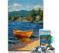 Puzzle per adolescenti Puzzle da 1000 pezzi Dipinto a olio di una barca al tramonto, antistress per trascorrere il tempo in casa Interazione genitore-figlio 38x26cm