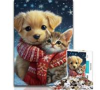 Puzzle per adolescenti, puzzle da 1000 pezzi, gatti e cani in inverno, gioco educativo per famiglie, decorazione da parete, regali unici per compleanno e Natale, 50x75cm