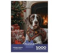 Puzzle Per Adolescenti Puzzle Da 1000 Pezzi German Shorthaired Pointer Dog in Christmas Sweater by Fireplace Per Adulti Gioco Rompicapo Analisi E Logica Gioco Stimolante Regali 70x50cm/1000pcs