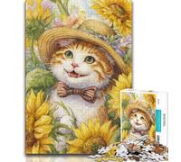 Puzzle per adolescenti Puzzle da 1000 pezzi Girasole Gatto, antistress Sfida difficile Decorazione unica per la casa e regali 38x26cm