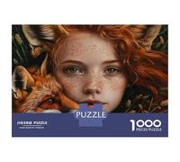 Puzzle Per Adolescenti Puzzle Da 1000 Pezzi Girl with Fox Fantasy Art Print Puzzle Per Adulti Giocattoli Antistress Decorazione Per La Casa Regali Per La Riduzione Dello Stress 70x50cm/1000pcs