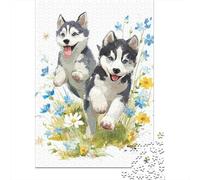 Puzzle Per Adolescenti Puzzle Da 1000 Pezzi Husky Puppies Playing in Flowers Puzzle Per Adulti Giocattoli Antistress Migliora La Memoria Regali Per La Riduzione Dello Stress 70x50cm/1000pcs