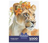 Puzzle Per Adolescenti Puzzle Da 1000 Pezzi Lioness with Flowers Watercolor Painting Puzzle Per Adulti Giochi Rilassanti Corsa Di Velocità Manuale Offerta Come Regalo Per Tutta La Famiglia 70x50cm/100