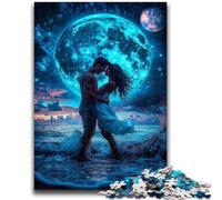 Puzzle per adolescenti Puzzle da 1000 pezzi per adolescenti Coppia sotto la luna Antistress Tempo libero per le vacanze con poster abbinato e foglio di quiz 26x38cm