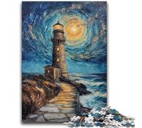 Puzzle per adolescenti Puzzle da 1000 pezzi per adolescenti Faro sotto il cielo notturno Antistress Tempo libero per le vacanze con poster abbinato e foglio di quiz 50x75cm