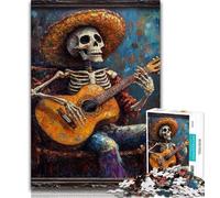 Puzzle per adolescenti Puzzle da 1000 pezzi Scheletro messicano che suona la chitarra, giocattoli fai da te, con poster abbinato e foglio di quiz per ragazzi dai 14 anni in su 38x26cm