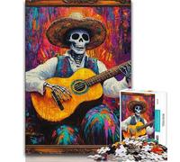 Puzzle per adolescenti Puzzle da 1000 pezzi Scheletro messicano che suona la chitarra, gioco stimolante, ideale come regalo per tutta la famiglia (75x50cm)
