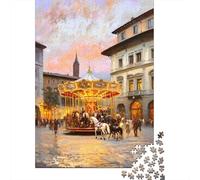 Puzzle Per Adolescenti Puzzle Da 1000 Pezzi Vintage Carousel in European Town Per Adulti Gioco Rompicapo Analisi E Logica Gioco Stimolante Regali 38x26cm/1000pcs