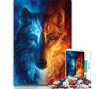 Puzzle per adolescenti Puzzle del lupo di ghiaccio e di fuoco 1000 pezzi per adulti, giocattoli di gioco stimolanti ideali come regalo per tutta la famiglia 26x38cm