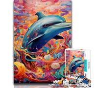 Puzzle per adolescenti Puzzle psichedelici con delfini per adolescenti, ideali come regali per tutta la famiglia, adatti a bambini di età compresa tra 14 e 18 anni (dimensioni 75x50cm)