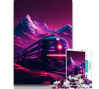 Puzzle per adolescenti, puzzle Synthwave Train per adolescenti, per ammazzare il tempo durante le vacanze a casa con pezzi completamente interconnessi di forma casuale (dimensioni 75x50cm)