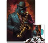 Puzzle per adolescenti Scimpanzé che suona il sassofono, 1000 pezzi, per adulti e adolescenti, giocattoli educativi per l'apprendimento, giochi per famiglie, migliorano l'amore tra coppie (50x75cm)