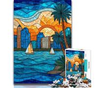 Puzzle per adolescenti Stained Glass City Puzzle da 1000 pezzi per adulti e adolescenti, allena il cervello e le mani, regali per amici e familiari 26x38cm