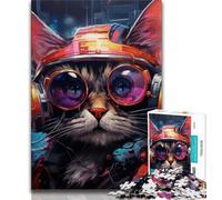 Puzzle per adolescenti Techno Cat da 1000 pezzi per adulti e adolescenti, giocattoli educativi per l'apprendimento, giochi per famiglie che migliorano l'amore tra coppie (38x26cm)