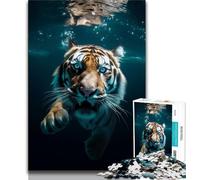 Puzzle per adolescenti Tigre che si tuffa nell'acqua blu Puzzle da 1000 pezzi per adolescenti, regali fai da te per la casa, arte murale moderna, (50x75cm)