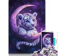 Puzzle per adolescenti Tigre sulla Luna, aiuta il cervello ad allenarsi, giocattoli avvincenti per coltivare la pazienza, regalo per compleanni (75x50cm)
