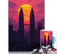 Puzzle per adolescenti: Torri Gemelle al tramonto, puzzle per adolescenti, per ammazzare il tempo durante le vacanze a casa con pezzi completamente incastrati e di forma casuale (dimensioni 38x26cm)