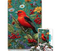 Puzzle per adolescenti, uccellino rosso e fiori, puzzle da 1000 pezzi per adulti, gioco educativo per compleanni, Natale e età 14 anni, 50x75cm