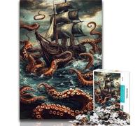 Puzzle per adolescenti Una nave impigliata nei tentacoli, gioco per famiglie antistress, sfida difficile, rafforza l'amore tra coppie, 38x26cm