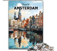 Puzzle per adolescenti Viaggio ad Amsterdam, analisi e logica con pezzi completamente interconnessi di forma casuale per bambini dai 14 anni in su 26x38cm