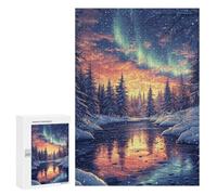 Puzzle Per Adolescenti Winter Forest Aurora Reflection Puzzle Per Adolescenti Attività Per Famiglie Per Compleanni, Natale E Regali Unici 300 PCS