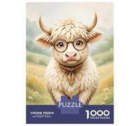 Puzzle Per Adulti 1000 Adorable Fluffy Highland Cow Wearing Round Glasses And Patterned Scarf Puzzle Per Adulti Giocattoli Fai Da Te Modelli Da Assemblare Regali Per Amici E Familiari 52x38cm/1000pcs