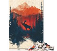 Puzzle per adulti 1000 alci in un paesaggio montano Puzzle per adulti Puzzle in legno Attività divertenti da fare a casa, regalo di compleanno, regali da viaggio (75x50 cm)