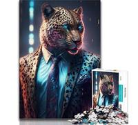Puzzle per adulti 1000 Boss Leopard in Suit Puzzle per adolescenti gioco stimolante ideale come regalo per tutta la famiglia 38x26cm