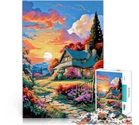Puzzle per adulti 1000 campagna con fiori al tramonto Fatto di carta,per età 14+ Giochi educativi Migliorare l'amore tra le coppie。misurare:38x52cm/14.96x20.47pollice
