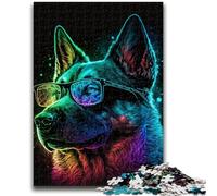 Puzzle per adulti 1000 cani con occhiali al neon per gioco educativo, giocattolo, ideale come regalo per tutta la famiglia, 26x38cm