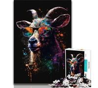 Puzzle per adulti 1000 Capra con occhiali Puzzle per adolescenti, giochi divertenti per famiglie, ideali come regalo per tutta la famiglia (dimensioni 38x26cm)