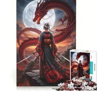 Puzzle per adulti 1000 Donna Samurai di fronte a un Drago Rosso Gioco rompicapo Interazione genitore-figlio Rafforza l'amore tra le coppie 38x52cm