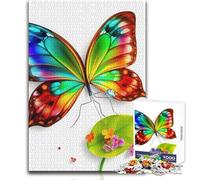Puzzle per adulti 1000 farfalle arcobaleno su foglia ideali per momenti di relax e tranquillità taglio uniforme pulito giocattolo per il tempo libero dimensioni 38x26cm